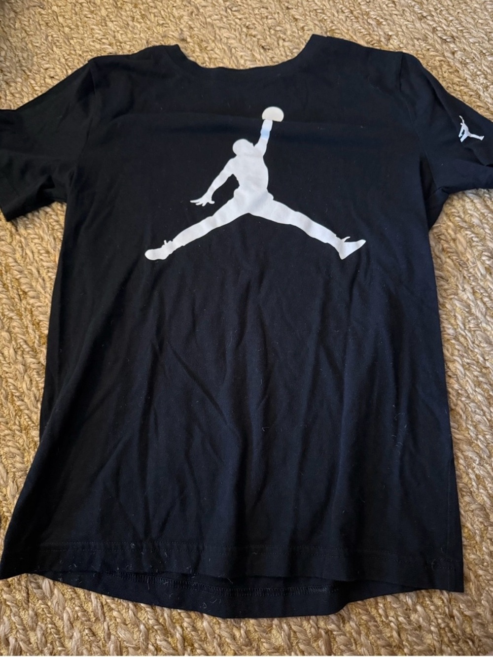 Jordan Boys Black White Short Sleeve Cotton Crewneck  T-Shirt Size Large